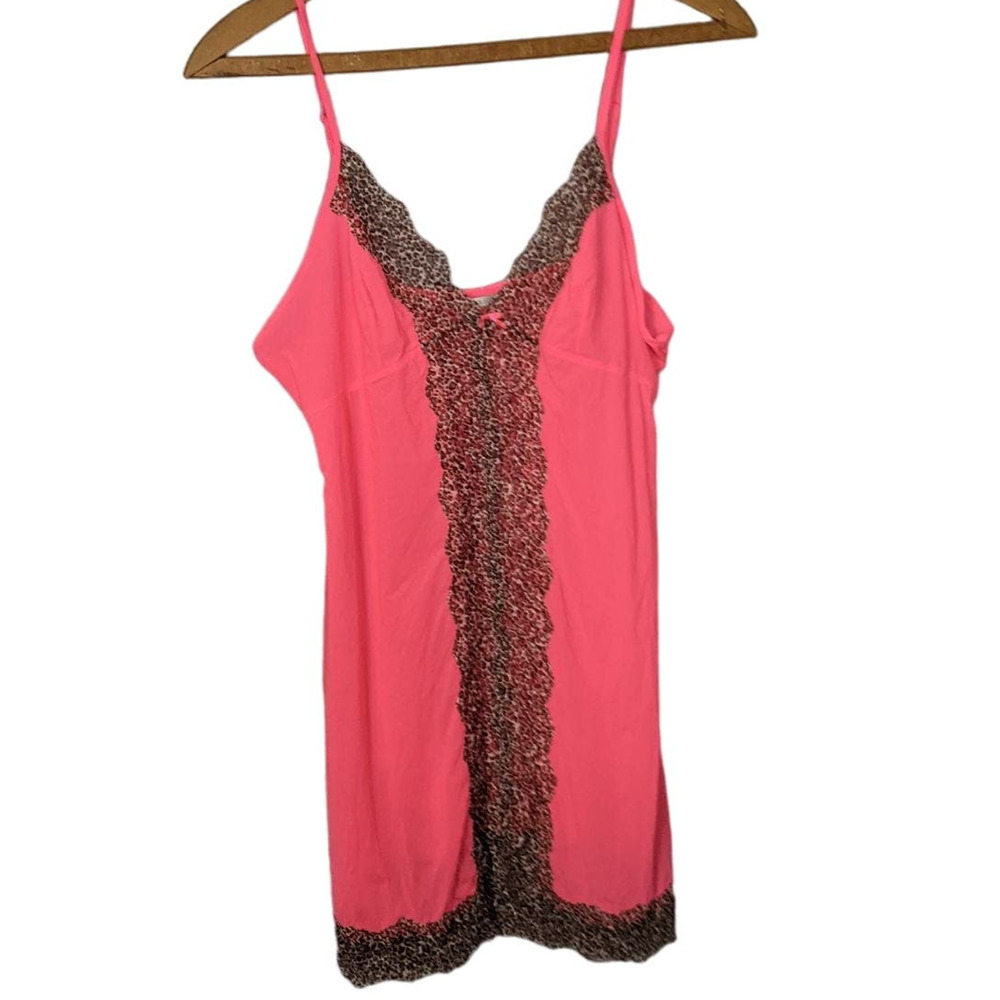 Victoria's Secret Sheer Sexy Sleep Top L Leopard Print Hot Pink Barbie Y2K  Date